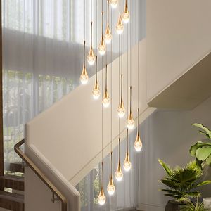 Kristall-LED-Kronleuchter, goldener Tropfen, Wendeltreppe, Hängelampen, luxuriöse Beleuchtungskörper für Villa, Lobby, Flur, Dekoration