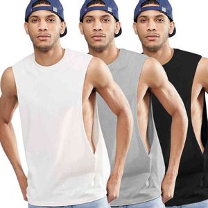 Men's Fitness Sleeveless Vest With Extreme Dropped Armhole Crew neck Regular fit Shirts Tank Tops