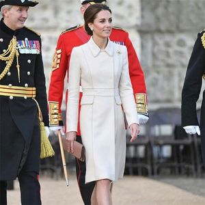 Mulheres de lã feminina Kate Middleton plus tamanho de alta qualidade elegante escritório formal lady workplace bege cashmere lã sobretudo 220826