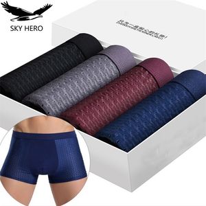 4pcs/Lot Men's Panties Male Underpants Man Pack Shorts Boxers Underwear Slip Homme Calzoncillos Bamboo Hole Large Size 5XL6XL7XL 220423