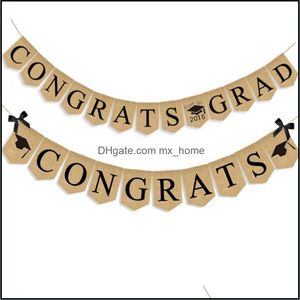 BANNER FLAGS Festive Party Supplies Home Garden LL Congratulazioni Banners Banners Linenna sospesa Vintage Pennant Graduation DECO DHH0P