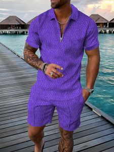 Träningsoveraller för män Trend Herr Hawaiian Set Sommar Casual 3d-tryckt kostym Kortärmad skjorta med knapp Strandshorts Set Herr Träningsoverall Herr