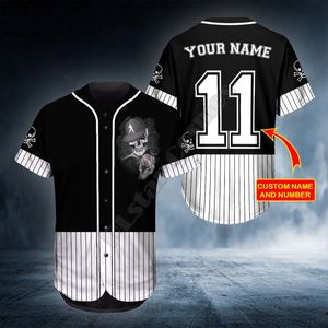 Maglia da baseball Camicia stampata in 3D Ghost Hunter Mano Personalizzata Nome Skul hip hop Top Love Skull Gift 220707