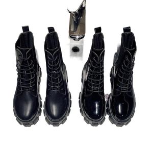 Cootelili 여성 부츠 레이스 업 4.5cm 힐 슬립 여성 플랫폼 플랫폼 라운드 발가락 신발을위한 패션
