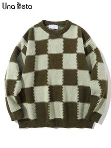Una Reta Plaid Sweater Men New Winter Hip Hop Harajuku Sweater Streetwear Men Casual Loose Pullover Tops Man Sweater T220730