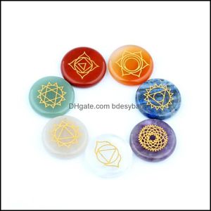 Other Loose Beads Jewelry No Hole Mix Natural Stone Seven Chakras Engraved Patten Carved Round Oval For Crystal Reiki Ac Dhcwb