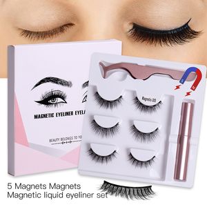 New Arrival 3 Pairs Thick Magnetic False Eyelashes Set Soft & Vivid Hand Made Reusable No Glue Needed Magnets Fake Lashes With Eyeliner Eyelashes Tweezer