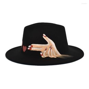 Berets Elegant Women's Hand-Painted Woollen Hat Top Men's Sun Jazz Fashion Vintage Wide Brim FedoraBerets Wend22