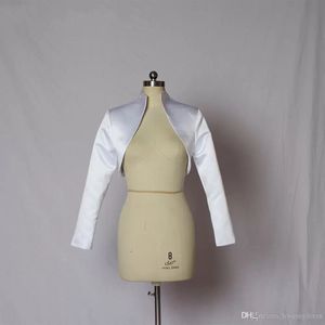 Elegante Satin-Hochzeits-Braut-Wickeljacken für die Braut mit langen Ärmeln, maßgeschneiderter Designer-Hochzeits-Bolero mit offenem Rücken