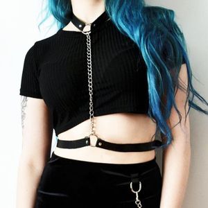 Pendant Necklaces Vegan Body Leather Harness Belt Bondage Cage Statement Women Beach Collar Goth Chokers Shoulder Necklace Party Jewelry