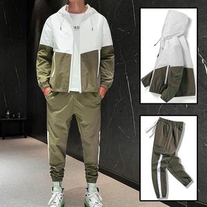 Herrspårar Mens Tracksuit Patchwork Set Men Sportwear Spring Autumn Hip Hop Sweatshirt Pants Mane Casual Jacket Streetwear Track Suit