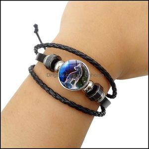 Charm Bracelets Jewelry 12 Constellation With Glass Cabochon Scorpio Gemini Zodiac Signs Bracelet Handmade Leather Bangle For Unisex Drop De