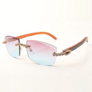 Nowy model bukiet niebieski diamentowe okulary przeciwsłoneczne 3524015 z naturalnymi pomarańczowymi nogami drewna i soczewkami wyciętymi 58 mm