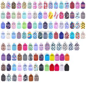 Festes de festa 117 Cor de design Reusável Neoprene Hand Sanitizer Sanitizer Cobertura Capa Portátil Suportes de Chapstick com Keychain para Clear 30ml Travel Flip Garrafa