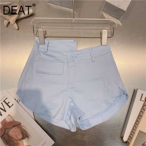 Deat Women Blue Shorts غير متناظرة وصول عالية من الخصر مزاج الموضة كل مباراة ربيع صيف 11d946 210709