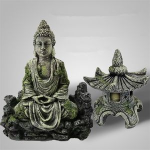 2 Stil Dekor Antike Buddha Leuchtturm Statue für Aquarium Ornament Rium Zubehör Y200917