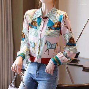 Women's Blouses & Shirts France Style Fashion Women Printing 2022 Spring Autumn Blouse Long Sleeve Turn-down Collar Tops Blusas Mujer1