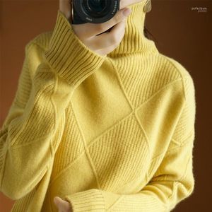 Women's Sweaters Turtleneck Cashmere Sweater Winter Argyle Knitted Pullover Women Solid Loose Wool Vintage Long Sleeved Thick Jumper Pull Pe