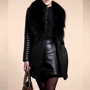 Women's Coat Winter Faux Leather Fur Long Sleeve Jacket 2021 Winter NEW Fashion Fur collar Outerwear Long Overcoat Ladies Coats L220728