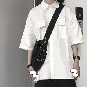 EBAIHUI Short Sleeve Shirt Women White Turn Down Collar Basic Casual Teen Gril Student Oversize Shirt Women Loose Blouse 220727