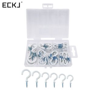 ECKJ 70pcs/set 6 Size Hook Screw for Hold Cup Plastic Coated Hanger Kitchen Hooks Iron Mark Screw Hooks 201021