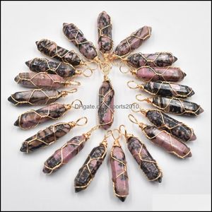 Sztuka i rzemiosło Złoty Drut miedziany Kamień naturalny Rhodochrostose Charms Hexagonal Healing Reiki Point Wiselds for Jewelry Maki Sports2010 DH91Q