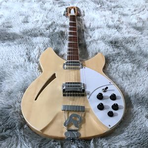 Ny produkt 12 strängar Ricken-backer Electric Guitar 2 bit pick-up, riktiga foton, naturlig träfärg