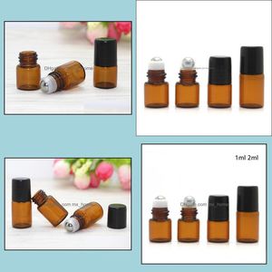 1 2 3 5 10 ml Essential Oil Glass Roller Bottles Mini Tiny Refillable Tom Aromaterapy per flytande bärnstensrulle på flaskflaskor Metal Drop Del del