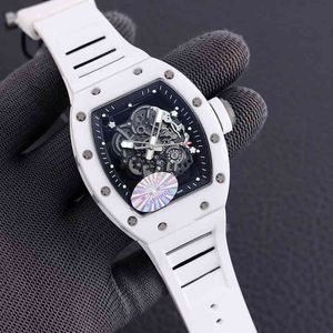 uxury watch Date 2022 Richa Milles Mens Automatic Mechanical Watch White Ceramic Hollow Technology Luminous Tape Waterproof Fashion