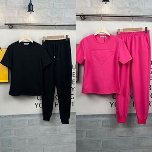 Womens Two Piece Sport Outfits Drawstring Long Pants Cotton T-shirts Two-piece Lounge Set Workout Athletic Tracksuits Sweatsuit Jogger Sets