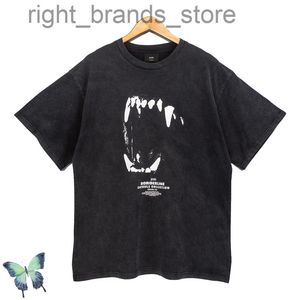 PESO T Shirt Washed Do Old Worn Retro Wolf Teeth Print Short Sleeved T-shirt W220811