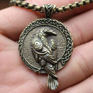 Pendant Necklaces Viking Odin Raven Talisman Amulet Male Necklace Wicca Bird Jewelry Runes Neckless Wiccan Pagan Men Women AccessoriesPendan