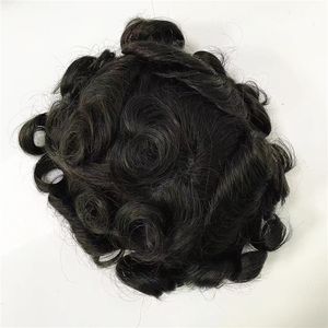 Onda de 32 mm Indian Human Virgin Hair Substituição #1B Mão de cor amarrada PU Completa Base Masculina para homens negros na América Fast Express Delivery