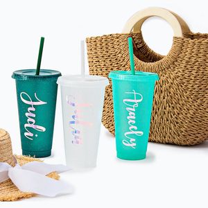 パーソナライズされたカスタム500mlストローカッププラスチック再利用可能な結婚式の好意ブライドメイドの提案名マグギフト220707