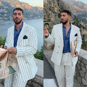 White Stripes Men Wedding Tuxedos Peaked Revers Outfits Costume Homme Mariage Blazer Wear