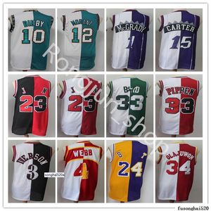 Split Two Colors Basketball Jersey Allen Iverson Scottie Pippen Hakeem Olajuwon Tracy McGrady Vince Carter Mike Spud Bibby Webb Ja jerseys