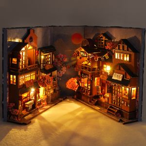 DIY Book Nook Shelf Insert Kits Miniature Dollhouse with Furniture Room Box Cherry Blossoms Bookends Japanese Store Toys Gifts 220610