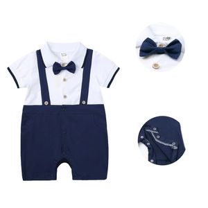 Newborn Baby Boys Cotton Romper Infant One Piece Jumpsuits Toddler Short Sleeve Gentleman Bodysuit Summer Outfits Clothes 0-24M