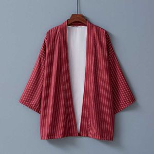 Ethnic Clothing Geskeey Vintage Ice Stripe Kimono Style Coat Men's Japanese Cardigan Taoist Loose Four Seasons FemmeEthnic