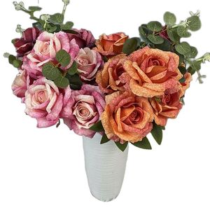 ONE Faux Flower Snowflake Rose 9 Stems per Bunch Simulation Autumn Curling Rosa for Wedding Centerpieces