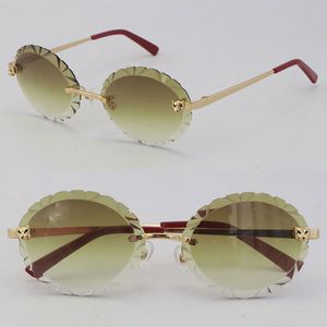 Novo Modelo Masculino Feminino Óculos de Sol Redondos Grandes Sem Aro Série Cheetah Lentes com Corte de Diamante Ao Ar Livre Óculos de Condução Design de Armação Removível Tamanho Adumbral: 60-18-140MM