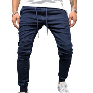 Casual Männer Jeans Kordelzug Einfarbig Denim Mittlere Taille Knöchel Banded Bleistift Hosen Plus Größe Männer Denim Hosen pantalones hombre