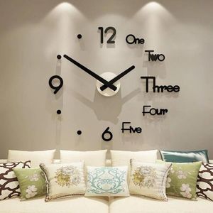 壁の時計は、モダンなデザインアクリル大型ビンテージクロックビッグステッカーホームキッチンリビングルームの装飾時計壁の時計を飾るための大きなステッカー