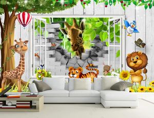Anpassade 3D -väggmålningar Animal Kids Rum 3D Wall Sticker Wallpaper Living Bedroom Decoration Murals