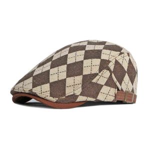 2022 Primavera Autunno Uomini Berretto Cappello Retro Plaid Fishbone Cap Avanti Cappello Piatto Donne Dailywear Protezione Solare Cabbie Guida cappello J220722