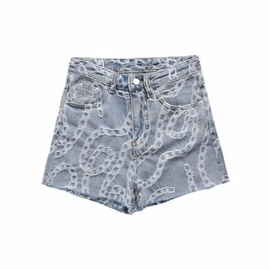 Denim shorts kvinnor sommar hög midja kedjemönster jacquard casual mode elegant chic lady jeans shorts kort femme 210709