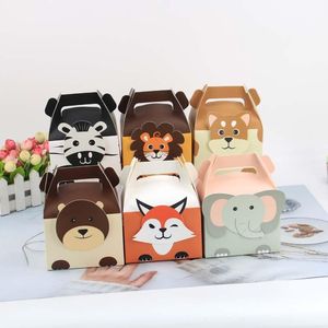 Present Wrap Jungle Animal Cookies Candy Box Cartoon Zebra Lion Elephant Tote Bag Kids Birthday Party Decorations Baby Shower Shift