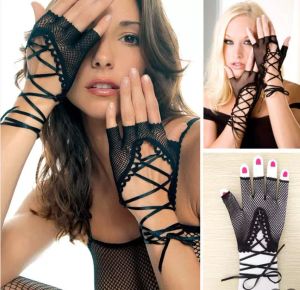 Lace-Up Fishnet Fingerlose Handschuhe Kostüm Zubehör Halbfinger Gothic Steam Punk Handschuh Party Wear Requisiten Schwarz