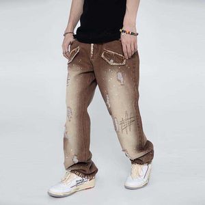 ingrosso Vernice Jeans Nuovo Stile-l jeans angosciato uomini dipinti stili britannici pantaloni nuovi design classico camo paura jeans white