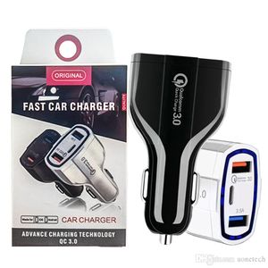 Carregadores de carro rápido de 3 portas qc3.0 Carregador rápido Dual 2 portas USB Tipo-C para Samsung Huawei Xiaomi Tablet sem caixa de varejo